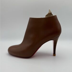 Christian Louboutin Belle Brown Leather Ankle Boots Red Sole Heels Size 36